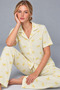 Women's Shirt Collar Patterned Double Yellow Pajama Set 4795 - 2