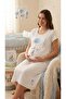 Rm 15798 Ecru Blue Maternity Nightgown with Balloons and Teddy Bear
