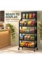 4-Tier Rolling Storage Rack with Pegboard, 15 Hooks & Swivel Wheels - 8