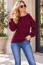 Women's Long Sleeve Crew Neck Off Shoulder Hair Braided Embossed Soft Stylish Trend Casual Burgundy Knitwear Sweater