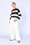 Women's Yellow Crew Neck Discrit Originals Letter Printed Thick Striped Sweatshirt - 3