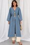 V-Neck Accessory, Tie-Waist, Long Denim Kimono-Cap Hijab