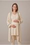 Women's Beige Polka Dot Patterned Lace Detailed Maternity Pajama Set with Nursing Detail and Robe - 3