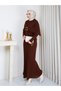 Women's Cloak with Pleated Detail and Brooch Detail Long Knitted Dress - 3