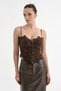 Women's Lace Fabric Corset with Padded Chest and Lace-Up Back Design - 2