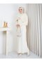 Women's Cloak with Pleated Detail and Brooch Detail Long Knitted Dress - 5