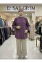 Women's High-Neck Striped Drawstring Detailed Plus Size Button-Up Shirt