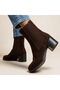 Brown Suede Women's Round Toe Boots with 6 cm Heel and Elastic on Both Sides