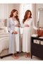 New Season Gray Winter Shawl Collar Polka Dot Detailed Full-Length Design with Breastfeeding Feature Long Sleeve 100% Cotton Maternity Pajama Nightgown Set - 5