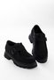 Women's Black Suede Buckle Monk Strap Thick Sole Masculine Loafer - 7