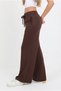 Women's Brown Elastic Waist Wide Leg Pants with Pockets - H6176 - 6