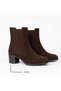 Brown Suede Women's Round Toe Boots with 6 cm Heel and Elastic on Both Sides - 2