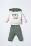 Baby Boy Hooded Long Sleeve Tracksuit Set 6-36 Months Ecru