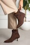 Women's Brown Suede Thin Heeled Pointed Toe Boots - 2