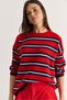 Women's Red-Navy Blue Striped Crew Neck Oversize Knitwear Sweater Tk261149 60286607 - 4