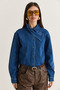 Women's Dark Blue Asymmetrical Collar Buttoned Oversize Denim Shirt 2706 60286618 - 3