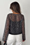 Women's Sequined Transparent Blouse and Strappy Tank Top 2-Piece Set - 7