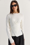 Women's Ecru Double-Breasted Mercerized Knitwear Blouse with Button Detail at the Waist Tk261141 60286609 - 2