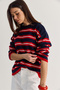 Women's Navy Blue-Red Striped Crew Neck Oversize Knitwear Sweater Tk261149 60286607 - 2
