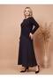 Crew Neck Stone Embroidered Garnished Combed Cotton Fabric Full Length Dress