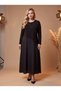 Crew Neck Stone Embroidered Garnished Combed Cotton Fabric Full Length Dress - 7