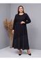 Crew Neck Lace Paneled Garnished Combed Cotton Fabric Full Length Dress - 7