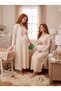 New Season Beige Winter Jacquard Knitwear Full Length Nursing-Friendly Design Long Sleeve 100% Cotton Maternity Pajamas Nightgown Set - 4