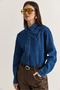 Women's Dark Blue Asymmetrical Collar Buttoned Oversize Denim Shirt 2706 60286618