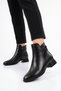 Black Leather Zippered Stylish Comfortable Women's Heeled Boots with Lock Accessory 248287