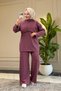 6657 - Stylish, Comfortable, Loose-Fitting Viscose Soft Modal Fabric Hooded Detailed Peach Fabric Garnished Women's Set