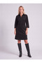 Women's Black Suede Collared Zipper Dress