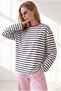 Women's White Black Striped Spanish Sleeve Slim Sweatshirt Swt-19000811
