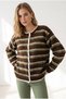 Women's Coffee Khaki Striped Soft Textured Cardigan Hrk-19000509 - 2