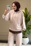6653 - Stylish Comfortable Loose Viscose Soft Modal Fabric Peach Fabric Garnished Zippered Hooded Women's Set - 6