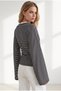 Women's Black Crew Neck Striped Spanish Sleeve Cotton Blouse Blz-19003475 - 6