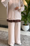 6653 - Stylish Comfortable Loose Viscose Soft Modal Fabric Peach Fabric Garnished Zippered Hooded Women's Set - 8