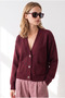 Women's Plum 3 Button Pocket Basic Knitwear Cardigan Hrk-19000514 - 4