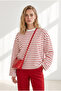 Women's Red and White Striped Spanish Sleeve Slim Sweatshirt Swt-19000811