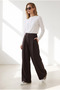 Women's Brown Pleated Detailed Draped Trousers with Pockets Pnt-19000422