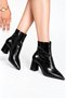Women's New Season Patent Leather Pointed Toe Vittoriá Black Heeled Zippered Boots - 2