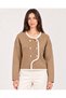 Women's Ecru Ribbed Asymmetrical Cut Double Row 6 Gold Buttons Acrylic Knitwear Jacket - 2