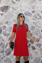 Red Collar Detail Short Sleeve Knitwear Dress - 3