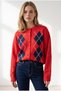 Women's Red Diamond Pattern Soft Textured Knitwear Cardigan Hrk-19000515