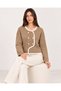 Women's Ecru Ribbed Asymmetrical Cut Double Row 6 Gold Buttons Acrylic Knitwear Jacket - 3