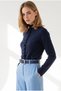 Women's Navy Blue Pleated Detailed Stretchy Knitwear Blouse Blz-19003471 - 4