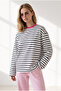 Women's White Black Striped Spanish Sleeve Slim Sweatshirt Swt-19000811 - 2