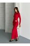 Women's Long Sleeve Draped Long Dress with Metal Accessory Detail – Stylish and Elegant Fish Model - 4