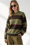 Women's Khaki Brown Thick Striped Soft Textured Knitwear Sweater Kzk-19001183 - 3