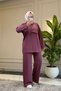 6657 - Stylish, Comfortable, Loose-Fitting Viscose Soft Modal Fabric Hooded Detailed Peach Fabric Garnished Women's Set - 2