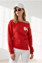 Women's Red Boat Neck Back Printed Mini Slit Embellished Sweatshirt Swt-19000807 - 4